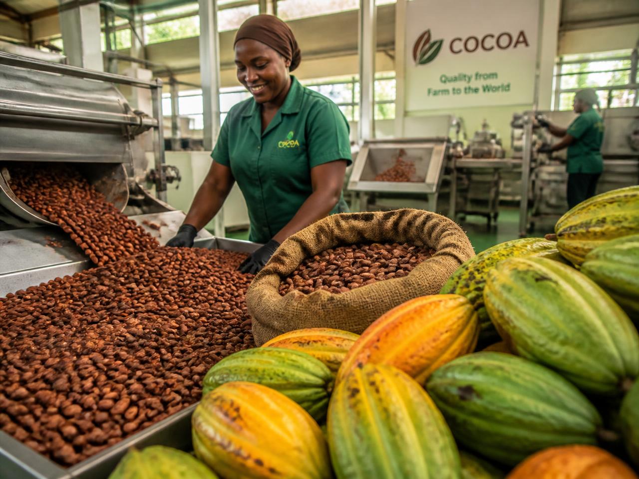 Cocoa processing in a modern agro-industrial facility